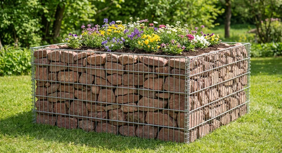Gabionen-Hochbeet im Garten